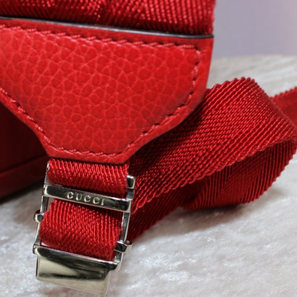 Gucci Red GG Nylon Backpack Leather Trim Authentic Designer Bag - Picture 16 of 16